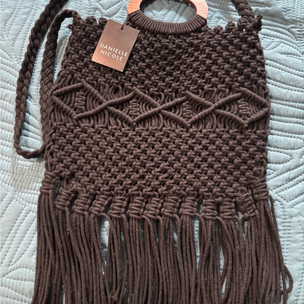 Danielle Nicole Dark Brown Macrame Fringe Bag